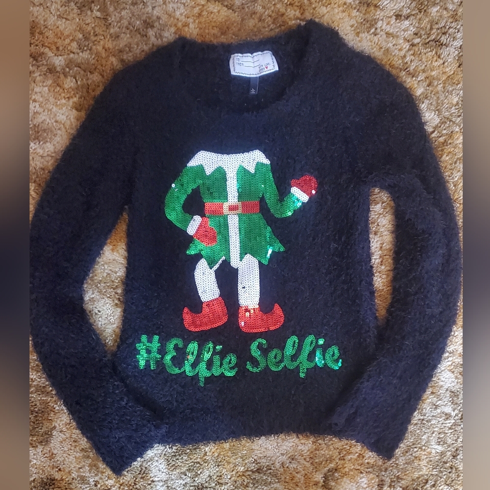 Elfie Selfie ugly christmas sequin sweater size large by Derek‎ Heart